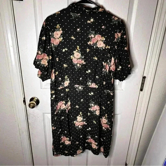 NWT American Eagle Polka Dot Floral Puff Sleeve Button Front Shirt Dress Size XL - Picture 3 of 6